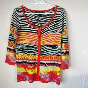 Elena Wang Vibrant Mixed Animal Print Knit Cardigan Modal Blend, Statement Style